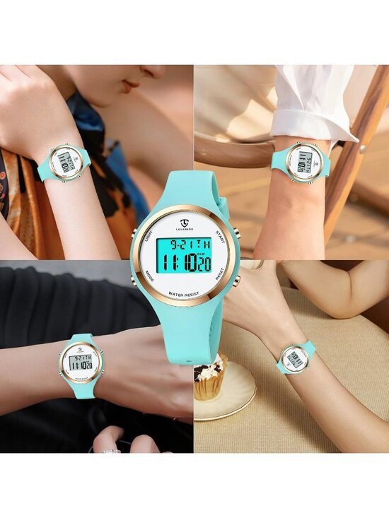 Women\'s Green White Quartz Chronograph Waterproof Outdoor Sport Digital Watch main image 4